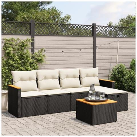Set Divano da Giardino 6 pz con Cuscini Nero in Polyrattan - Foto 2
