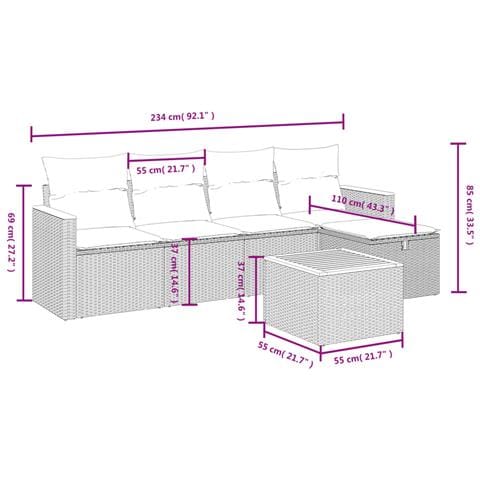 Set Divano da Giardino 6 pz con Cuscini Nero in Polyrattan - Foto 4