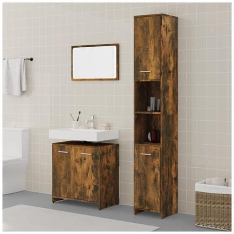 Set Mobili da Bagno 3 pz Rovere Fumo in Legno Multistrato - Foto 2