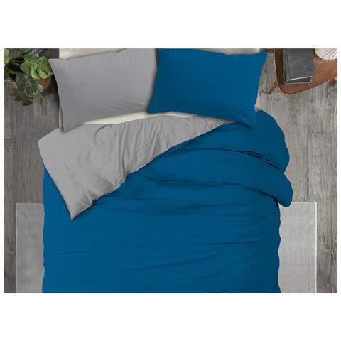 Copripiumino No Stiro Tinta Unita Bicolor Microfibra Effetto Manopesca Francesca Piazza E Mezza Grigio-petrolio - Foto 1