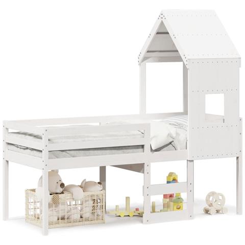 Letto a Soppalco con Tetto Bianco 80x200 cm in Legno di Pino - Foto 1