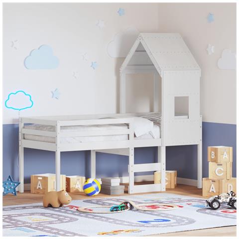 Letto a Soppalco con Tetto Bianco 80x200 cm in Legno di Pino - Foto 2