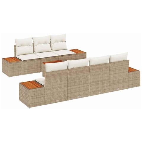 Set Divano da Giardino con cuscino 8 pcs Beige Poly Rattan - Foto 1
