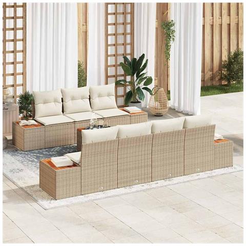 Set Divano da Giardino con cuscino 8 pcs Beige Poly Rattan - Foto 2
