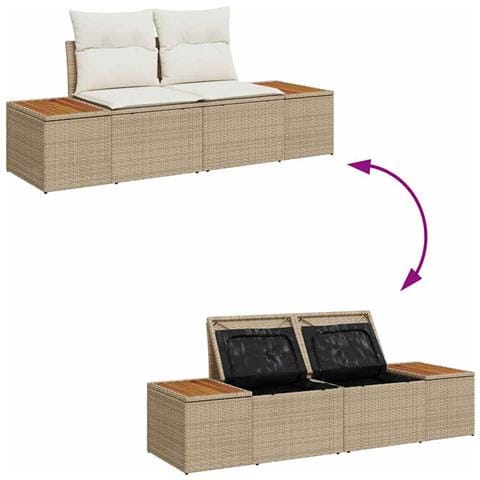 Set Divano da Giardino con cuscino 8 pcs Beige Poly Rattan - Foto 9