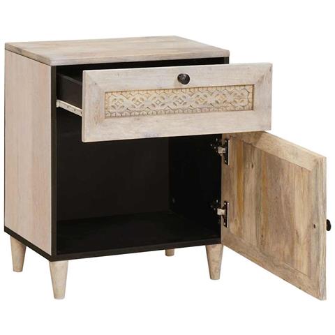 Comodino Beige 50 x 33 x 60 cm legno massello di mango - Foto 2