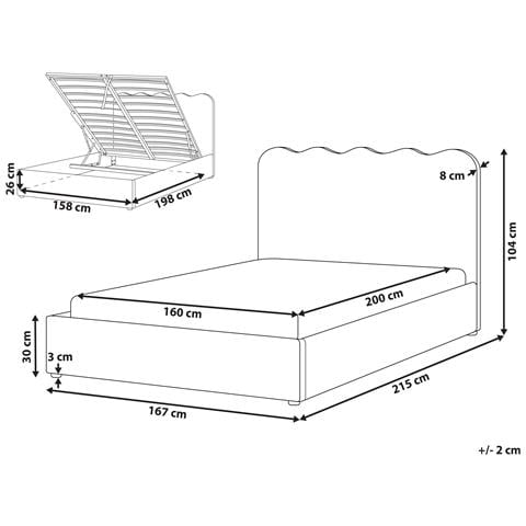 Letto Contenitore Ciniglia Nanterre 160 X 200 Cm Beige - Foto 8