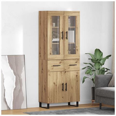 Credenza 2 pcs Rovere artigianale Legno Stratificato e Vetro - Foto 2