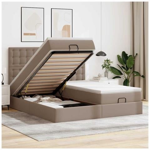 Pouf Letto con Materassi e LED Cappuccino 180x200cm Similpelle - Foto 2
