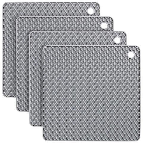 Set Di 4 Sottopentola In Silicone - 18 Cm Quadrati Resistenti Al Calore Gray - Foto 1