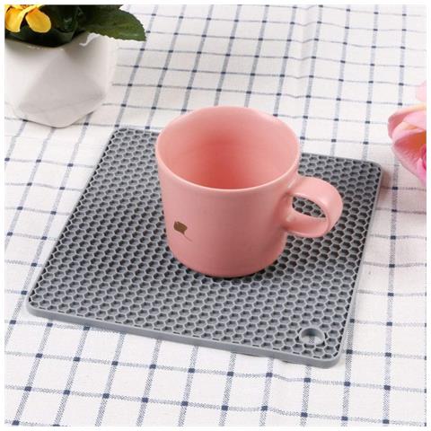 Set Di 4 Sottopentola In Silicone - 18 Cm Quadrati Resistenti Al Calore Gray - Foto 6