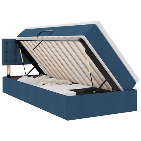 Letto con contenitore e LED con led Blu 90 x 200 cm Tessuto - Foto 1