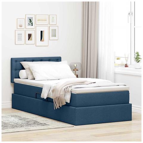 Letto con contenitore e LED con led Blu 90 x 200 cm Tessuto - Foto 2