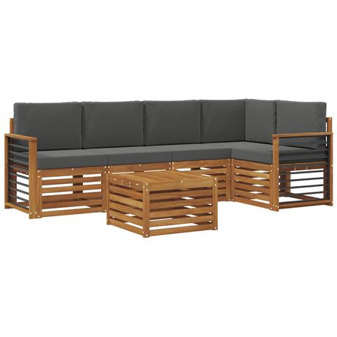 Set divani 6 pcs Naturale e Antracite Legno di Acacia Massello - Foto 1