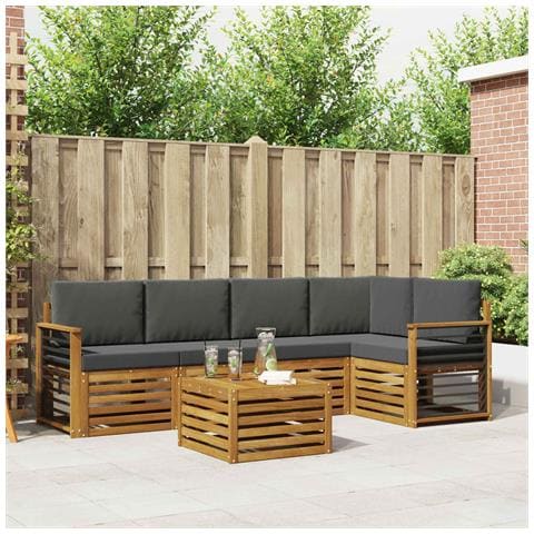 Set divani 6 pcs Naturale e Antracite Legno di Acacia Massello - Foto 2
