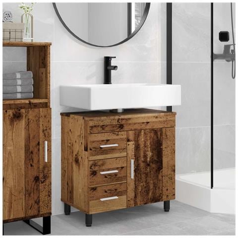 Mobiletto da bagno Legno antico 60 x 35 x 60 cm - Foto 2