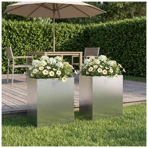 Vaso da giardino 2 pz Argento 40 x 30 x 40 cm Acciaio Inox - Foto 2