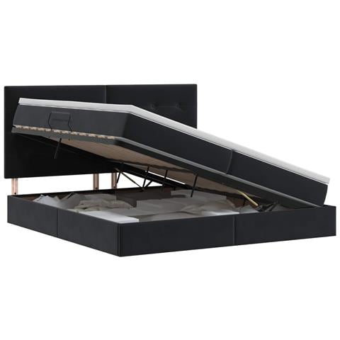 Letto con contenitore e materasso Nero 200 x 200 cm Velluto - Foto 1