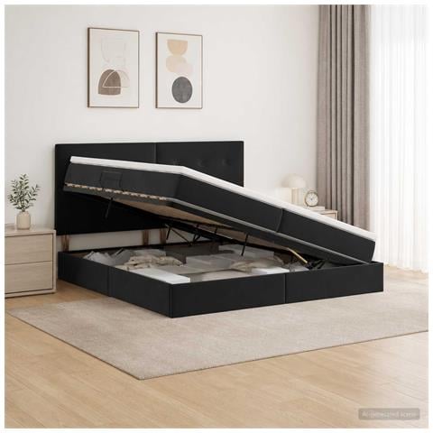 Letto con contenitore e materasso Nero 200 x 200 cm Velluto - Foto 2