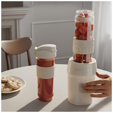 Mini Frullatore Per Smoothie, 2 Borracce Da 570 Ml Con Coperchi Da Viaggio, Portatile, 4 Lame In Acciaio Inossidabile, 300 W, Lavabile In Lavastoviglie, Beige - Foto 5
