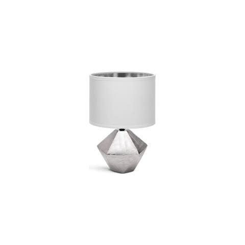 Aigostar Lampada Da Tavolo Comodino Moderna Base In Ceramica Argento Coprilume Stoffa Bianco - L220*w220*h320mm - Foto 1