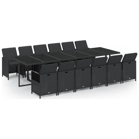 Set Da Pranzo Per Giardino 13 Pz Con Cuscini In Polyrattan Nero - Foto 1