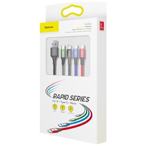 Cavo 4-in-1 Da Usb-c/2 Lightning/micro-usb A Usb-a A Ricarica Rapida 3,5a 1,2m, Nero - Foto 6