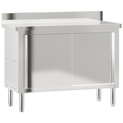 Tavolo da Lavoro per Cucina con Ante Scorrevoli in Acciaio Inox - Foto 2