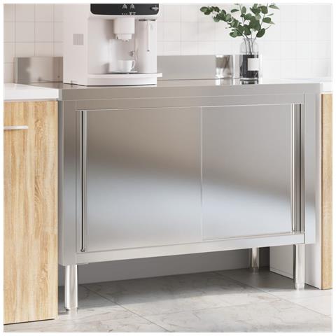 Tavolo da Lavoro per Cucina con Ante Scorrevoli in Acciaio Inox - Foto 1