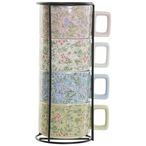 Set Di Tazze Da Caffè Dkd Home Decor Azzurro Rosa Metallo Verde 260 Ml Dolomite (4 Pezzi) - Foto 2