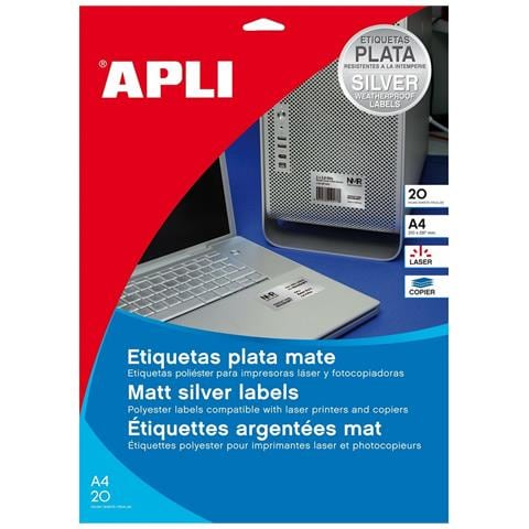 Etichette Per Stampante Apli Argentato Metallizzato 210 X 297 Mm A4 20 Foglie - Foto 1