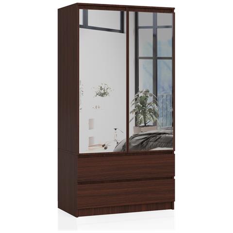 Armadio A 2 Ante Battenti E Cassetti S90 con specchio, 90x51x180 cm, Colore Weng? - Foto 1