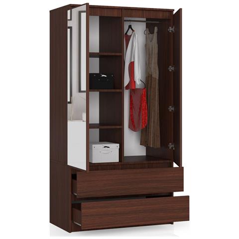 Armadio A 2 Ante Battenti E Cassetti S90 con specchio, 90x51x180 cm, Colore Weng? - Foto 2
