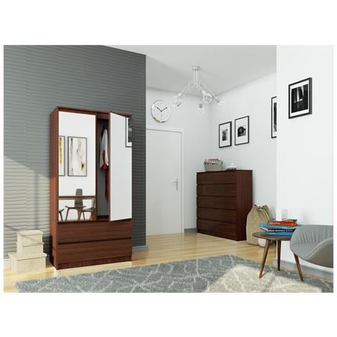Armadio A 2 Ante Battenti E Cassetti S90 con specchio, 90x51x180 cm, Colore Weng? - Foto 6