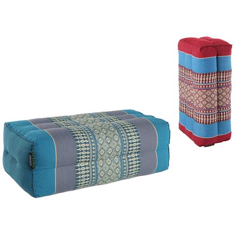 Standard - Set Di 2 Cuscini Standard Zafu Yoga E Meditazione - Kapok 100% Naturale Ad Alta Densità - Comfort E Fermezza - Stabilità Del Sedile - Turchese / Blu Bordeaux - Foto 2