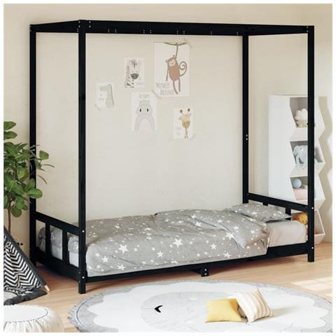 Giroletto per Bambini Nero 90x190 cm in Legno Massello di Pino - Foto 1