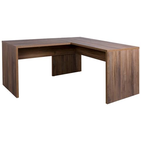 Scrivania Ufficio Angolare Pc Tavolo Ergonomico In Legno Ampio Ripiano Per Computer, Scrittoio - Rovere Noce Cm 160/178x68x74 - Foto 2