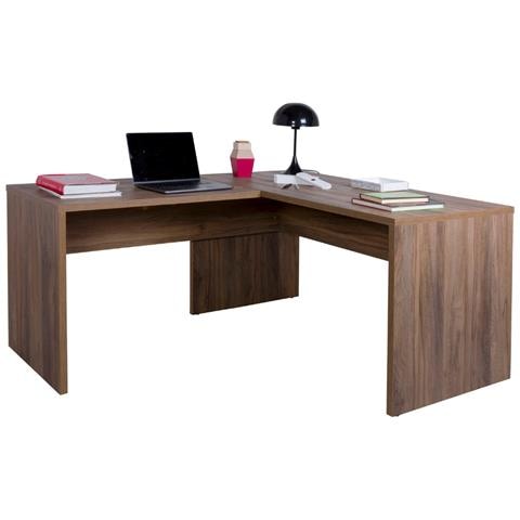 Scrivania Ufficio Angolare Pc Tavolo Ergonomico In Legno Ampio Ripiano Per Computer, Scrittoio - Rovere Noce Cm 160/178x68x74 - Foto 1