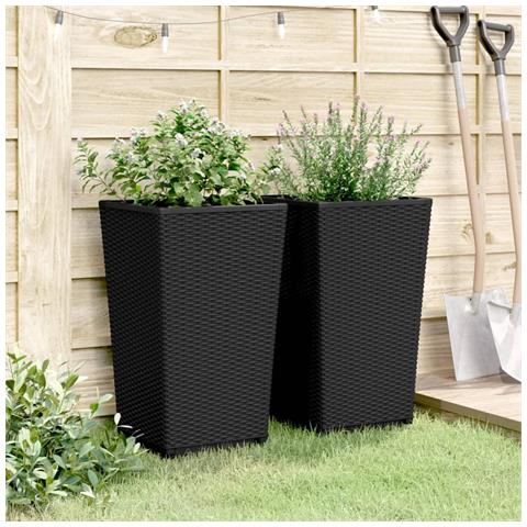 Fioriere Da Giardino 2 Pz Nere 32,5x32,5x57 Cm In Pp - Foto 2
