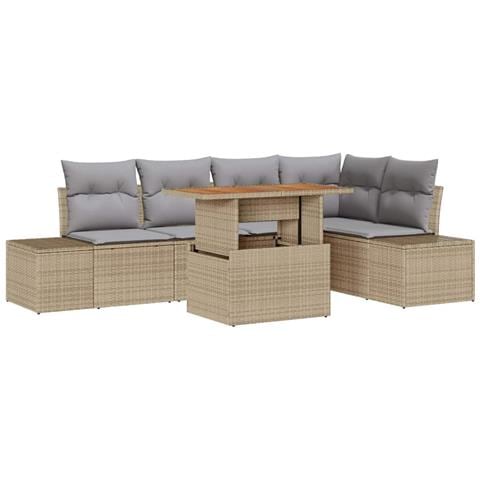 Set Divano da Giardino 6 Pezzi con Cuscini Beige Polirattan - Foto 1