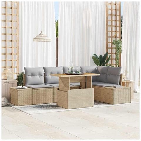Set Divano da Giardino 6 Pezzi con Cuscini Beige Polirattan - Foto 2