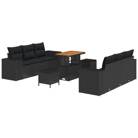 Set divano da giardino 9 pezzi con cuscini polyrattan nero, Set da pranzo da giardino 3 pezzi con cuscini polyrattan nero - Foto 1