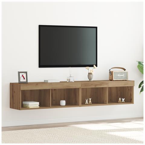 Armadi da muro per TV  con luci LED 2 pezzi Rovere Artigianale 80x30x30 cm - Foto 9