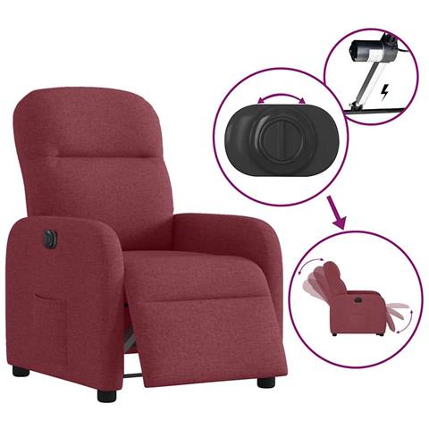 Poltrona Elettrica Reclinabile Rosso Vino in Tessuto - Foto 9