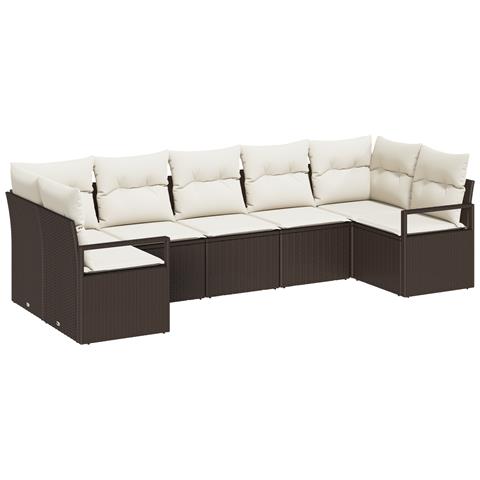 Set di divani da giardino 7 pezzi  con cuscini marrone, Divano da giardino 2 posti  con cuscini marroni - Foto 1