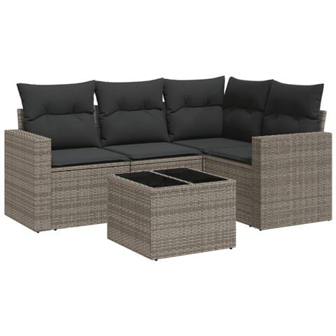 Set Divano da Giardino 5 pz con Cuscini Grigio in Polyrattan - Foto 1