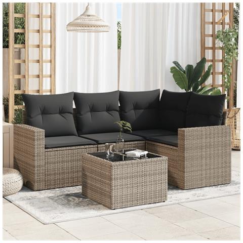 Set Divano da Giardino 5 pz con Cuscini Grigio in Polyrattan - Foto 2