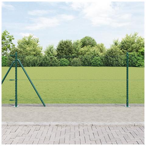 Recinzione esagonale verde 0,8x50 m in acciaio, Pali per recinzione con basi 13 pz Ø32mm 90cm in acciaio zincato - Foto 2