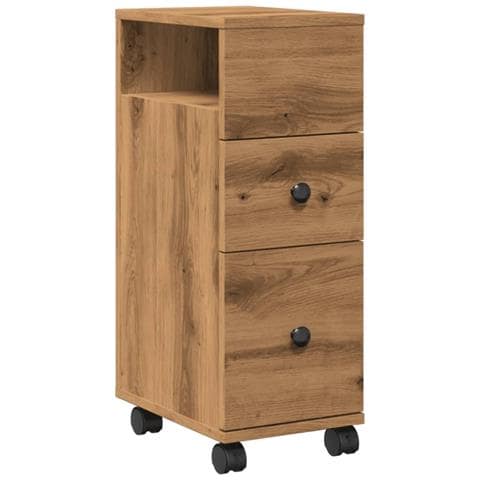 Mobile da Bagno Stretto con Ruote Rovere Artigianale Truciolato - Foto 1