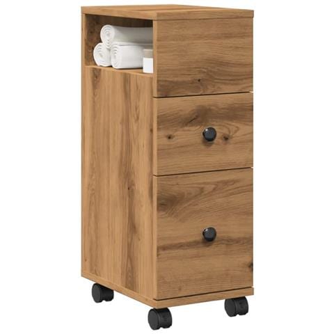 Mobile da Bagno Stretto con Ruote Rovere Artigianale Truciolato - Foto 2